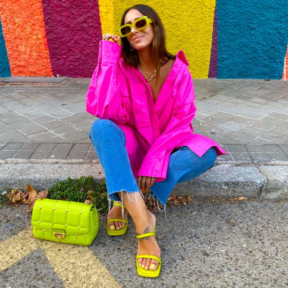 Zara Green 100% Leather Square Toe Strappy Heeled Sandals